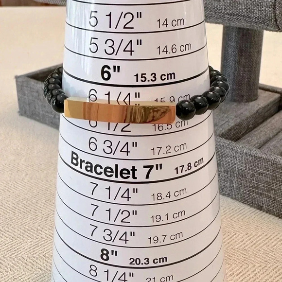 Genuine Onyx Beaded 18k PVD Stainless Steel Bar Stretch Bracelet Waterproof - Picture 5 of 5